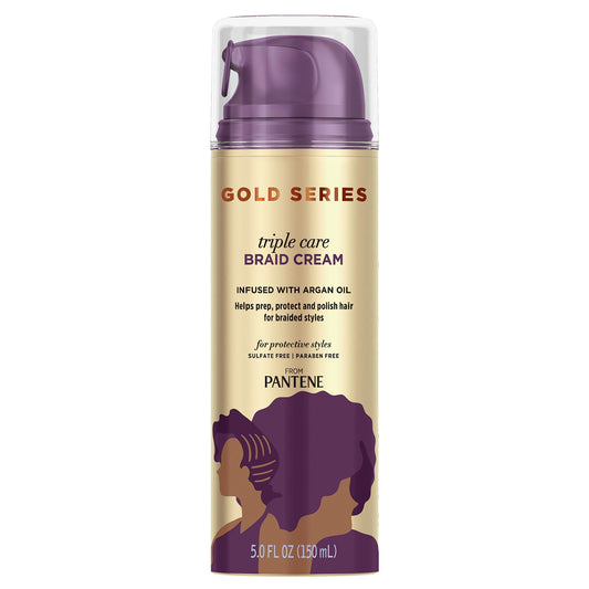 Pantene Gold Series Triple Care Braid Cream, for Curly and Coily Hair, Infused with Argan Oil, 5 Fl Oz Beauty & Personal Care Pantene