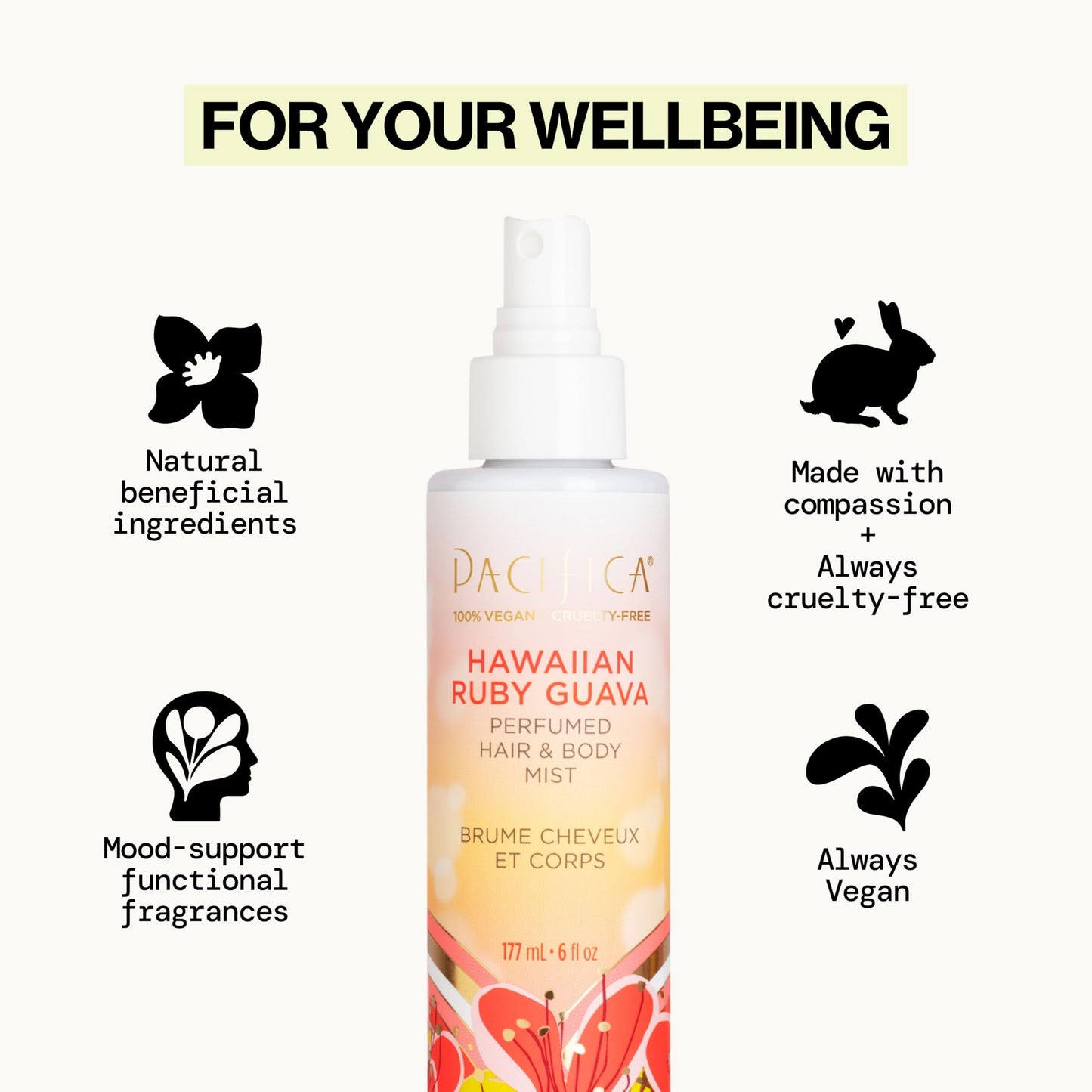 Pacifica Hawaiian Ruby Guava Hair Perfume & Body Fragrance Spray Mist - Body Mist Fragrance w/Grapefruit, Patchouli, Sugar Notes & Geranium Clean Beauty & Personal Care Pacifica