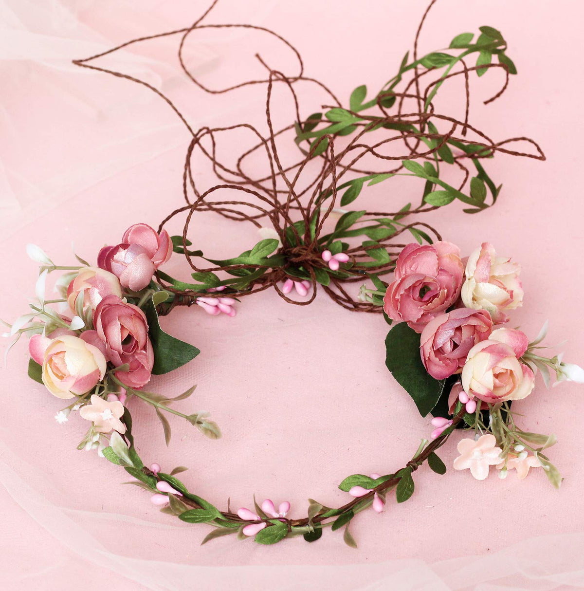 LLinfflr Vine Flower Crown Boho Headband Floral Halo Headpiece Pink Cosplay