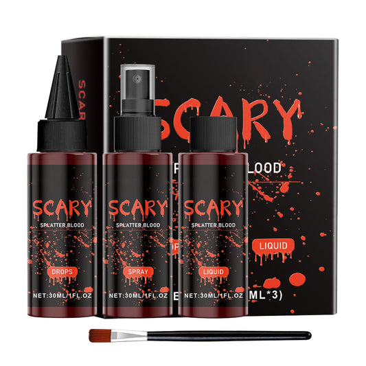 AOYEBO Halloween Fake Blood Kit - 4-Piece Washable Fake Blood Spray with Dropper & Brush for SFX Makeup and Zombie Cosplay Beauty & Personal Care AOYEBO