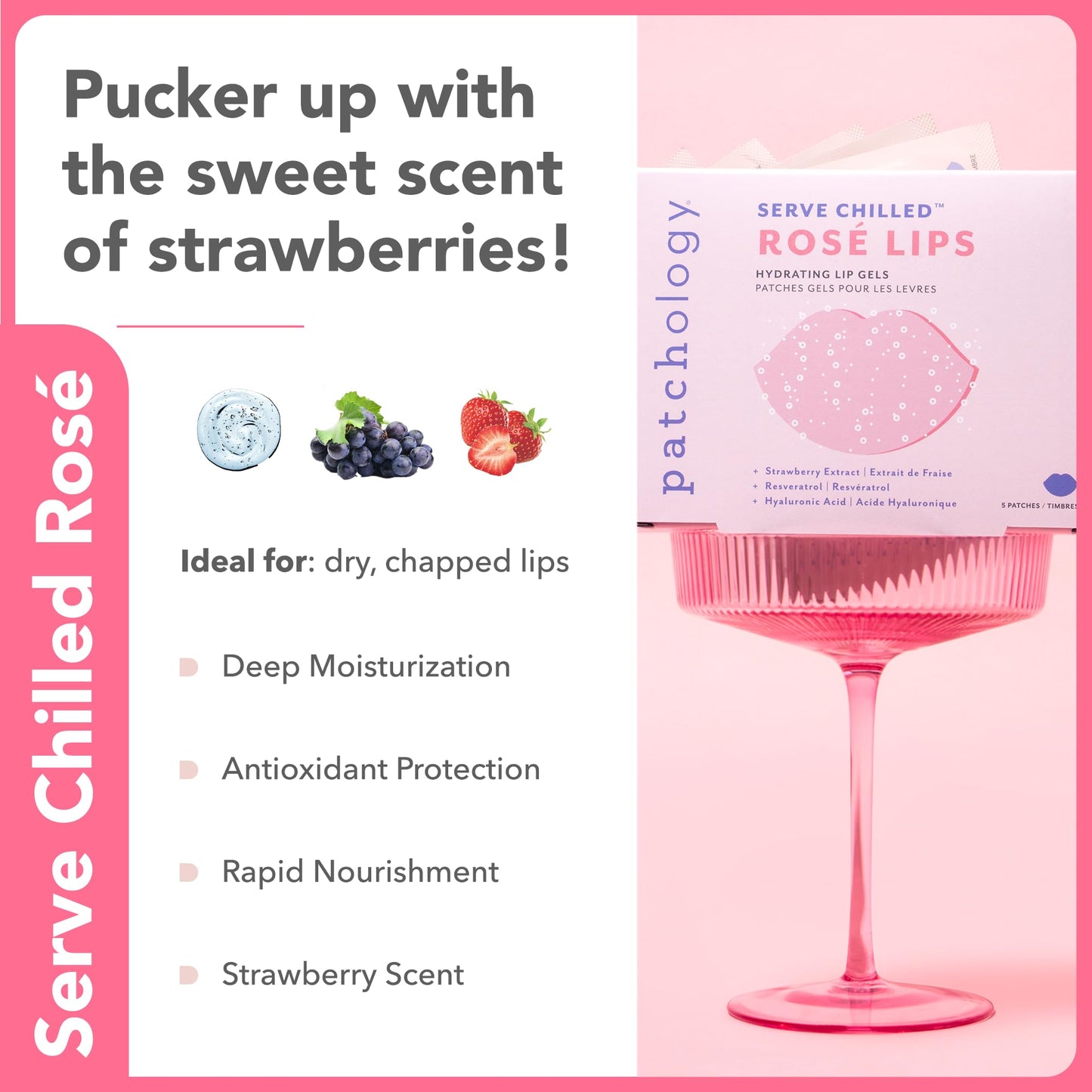 Patchology Serve Chilled Rosé Gel Lip Mask - Hydrating Mask with Resveratrol & Hyaluronic Acid for Soft Feel, Plumping & Moisture - Strawberry Beauty and Personal Care Patchology