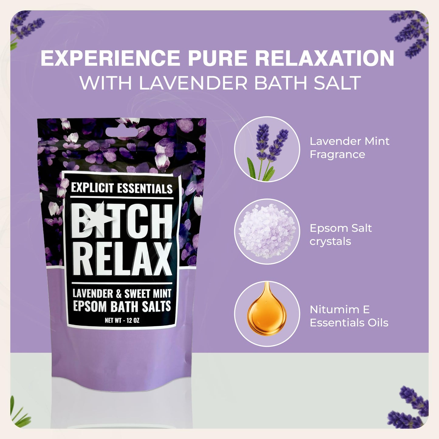 Lavender Bath Salts for Women, Self Care Gift Ideas for Women Beauty and Personal Care Explicit Essentials