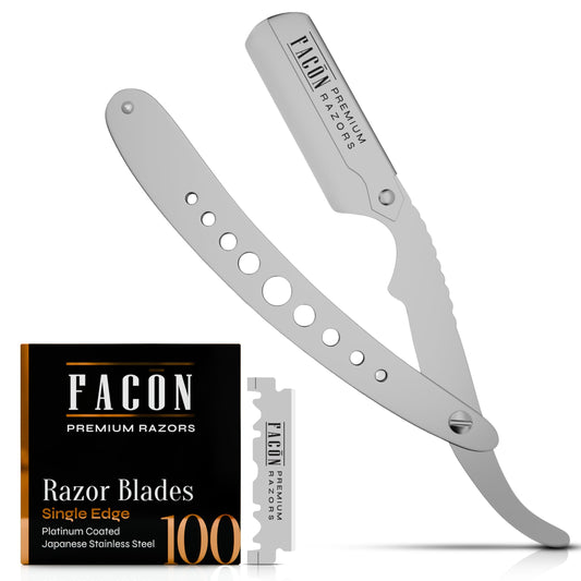 Facón Straight Razors for Men - Professional Barber Straight Edge Razor Kit with 100 Blades, Classic Stainless Steel Barbero Shaver for a Smooth Beauty and Personal Care FACON Default Title