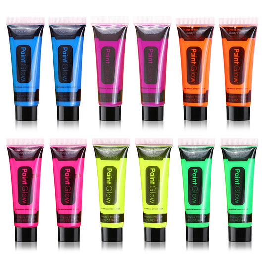 12 Pcs Glow in the Dark Face Body Paint,Blacklight Neon Face & Body Paints,Easily Cleanable Paint Set Neon Makeup Glow in the Dark Party Supplies Beauty & Personal Care BKPPLZP