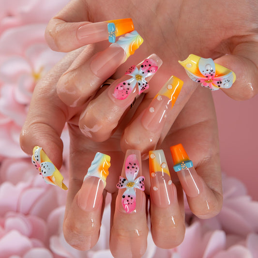FAIRY WINGS Reusable Press on Nails | Salon Quality Sustainable Style Handcrafted with Luxury Design | COFFIN CLASSIC (W0001, L)