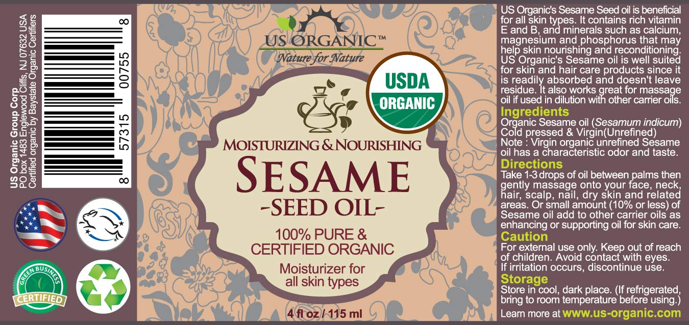 US Organic Sesame Seed Oil, USDA Certified Organic, Untoasted, Unrefined Virgin, 100% Pure & Natural, Cold Pressed, in Amber Glass Bottle w/Glass Eye Beauty & Personal Care US Organic