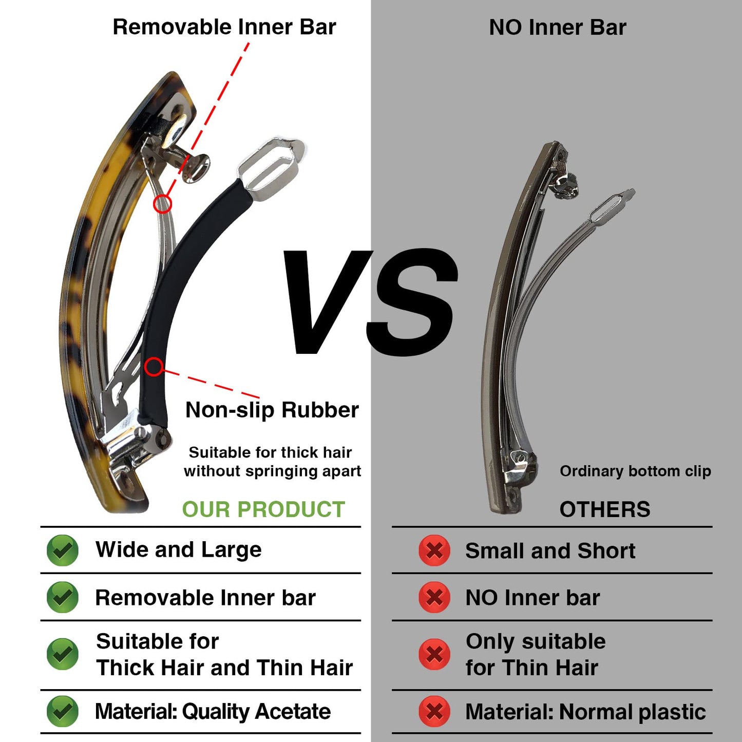 HYFEEL Large French Barrettes for Women Fine Thick Hair, Classic Tortoise Shell Hair Clips Wide Curved Celluloid Ponytail Holder Clamp Fashion Hair Beauty & Personal Care HYFEEL