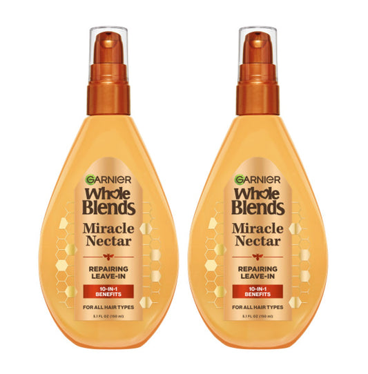 Garnier Whole Blends Sulfate Free Remedy Miracle Nectar 10-in-1 Repairing Leave-In Conditoner for All Hair Types, Honey Treasures, 5 Fl Oz, 2 Count