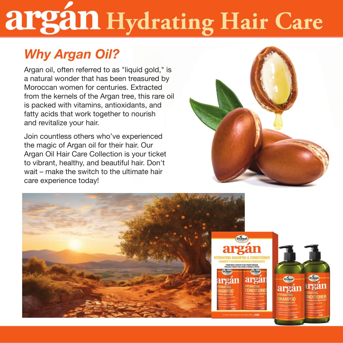 Difeel Argan Hydrating Shampoo & Conditioner Collection - 8 Piece Set, Includes Hair Oil, Mask, Leave in Spray, Travel Size - Sulfate Free, Paraben Beauty & Personal Care Difeel