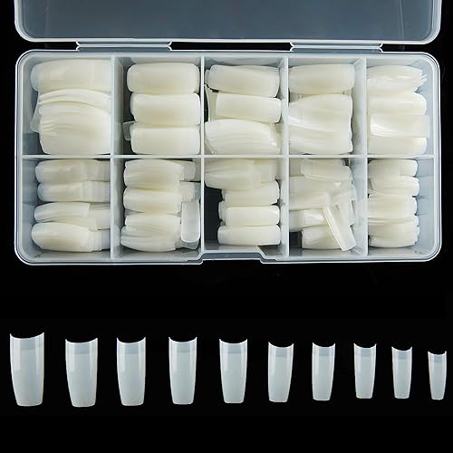 French Acrylic False Nail Tips, 500PCS Fake Nail Shape Artificial False Nails Tips 10 Sizes with Case for Nail Art Salons (Natural) Beauty & Personal Care RayanWay
