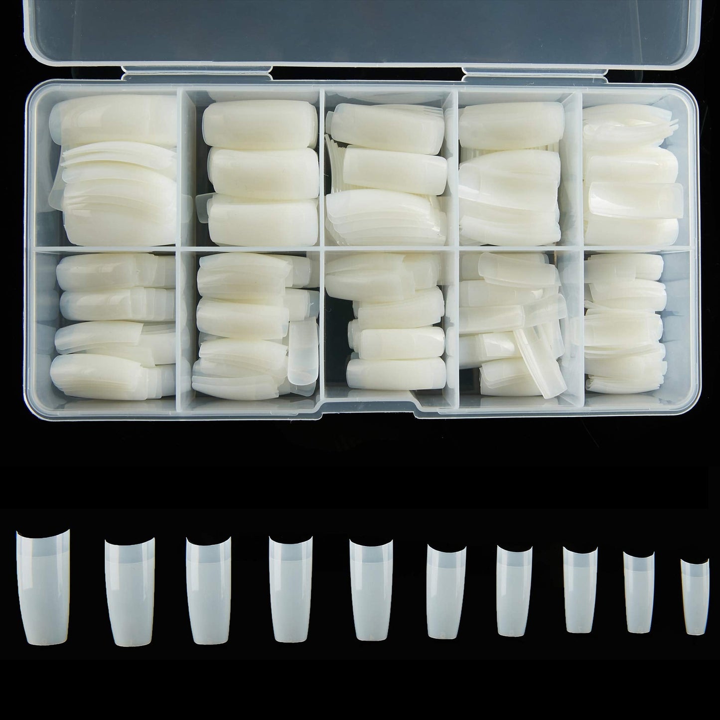French Acrylic False Nail Tips, 500PCS Fake Nail Shape Artificial False Nails Tips 10 Sizes with Case for Nail Art Salons (Natural) Beauty & Personal Care RayanWay