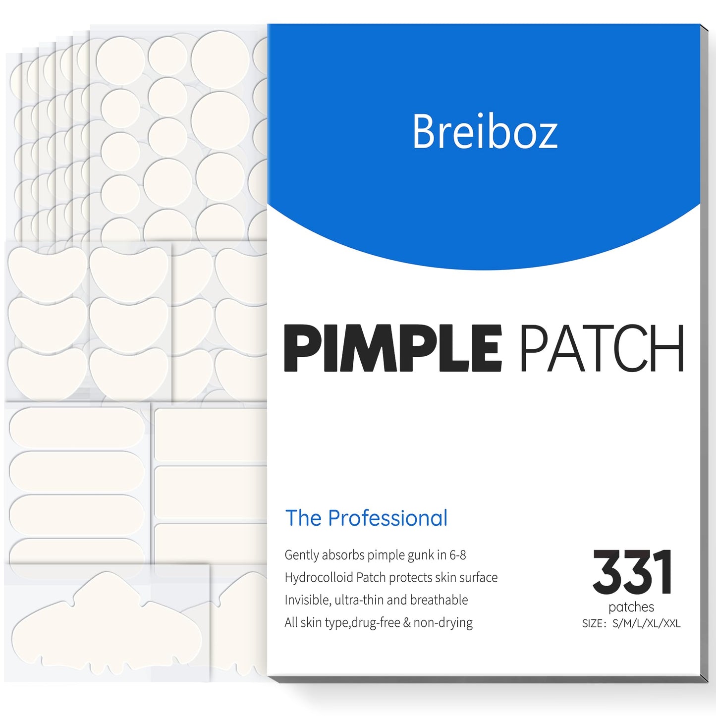 Pimple Patches for Face & Body,331 Patches Variety Pack w/ Large Sizes,Invisible Hydrocolloid Acne Patch with Tea Tree Oil & Salicylic Acid,Overnight Beauty & Personal Care Breiboz