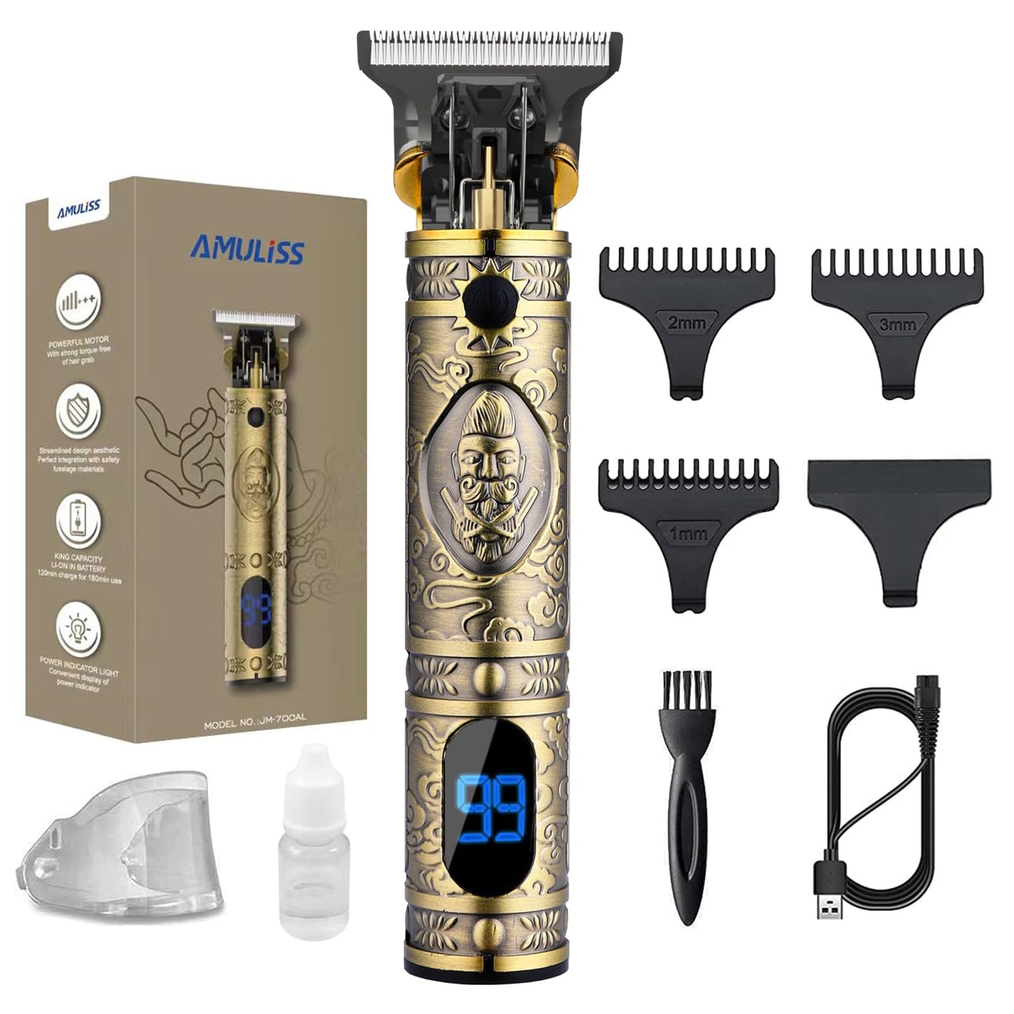AMULISS Professional Mens Hair Clippers Zero Gapped Cordless Hair Trimmer Professional Haircut & Grooming Kit for Men Rechargeable LED Display Beauty and Personal Care AMULISS