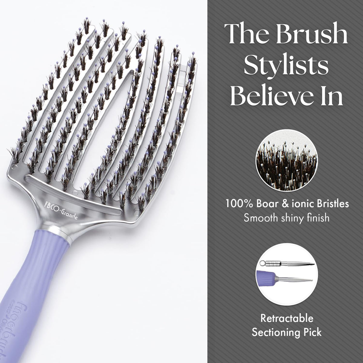Olivia Garden FingerBrush Scalp-Hugging & Vented Combo Paddle Hair Brush (ionic & 100% boar bristles) FBCO-GD (Grande) Beauty & Personal Care Olivia Garden
