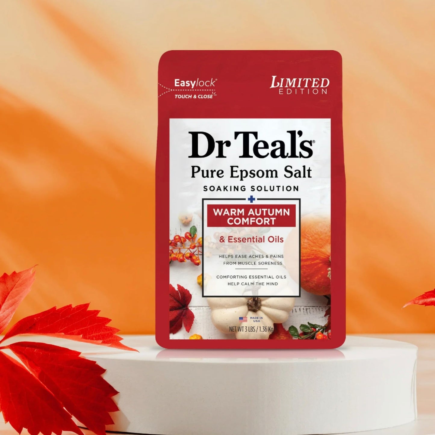 Dr Teal's Warm Autumn Comfort Pure Epsom Salt Soak, 3 lbs Each - 2 Pack of Limited Edition Fall Scent (Autumn) Beauty and Personal Care Dr Teal's