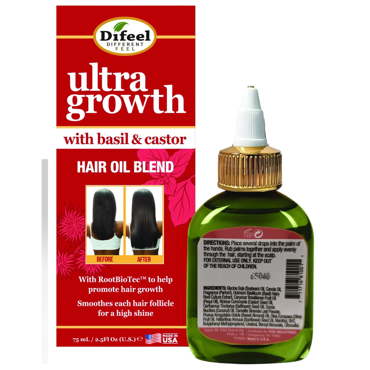 Difeel Ultra Growth Basil & Castor Hair Oil Blend - Travel Size 2.5 ounce (2-PACK)