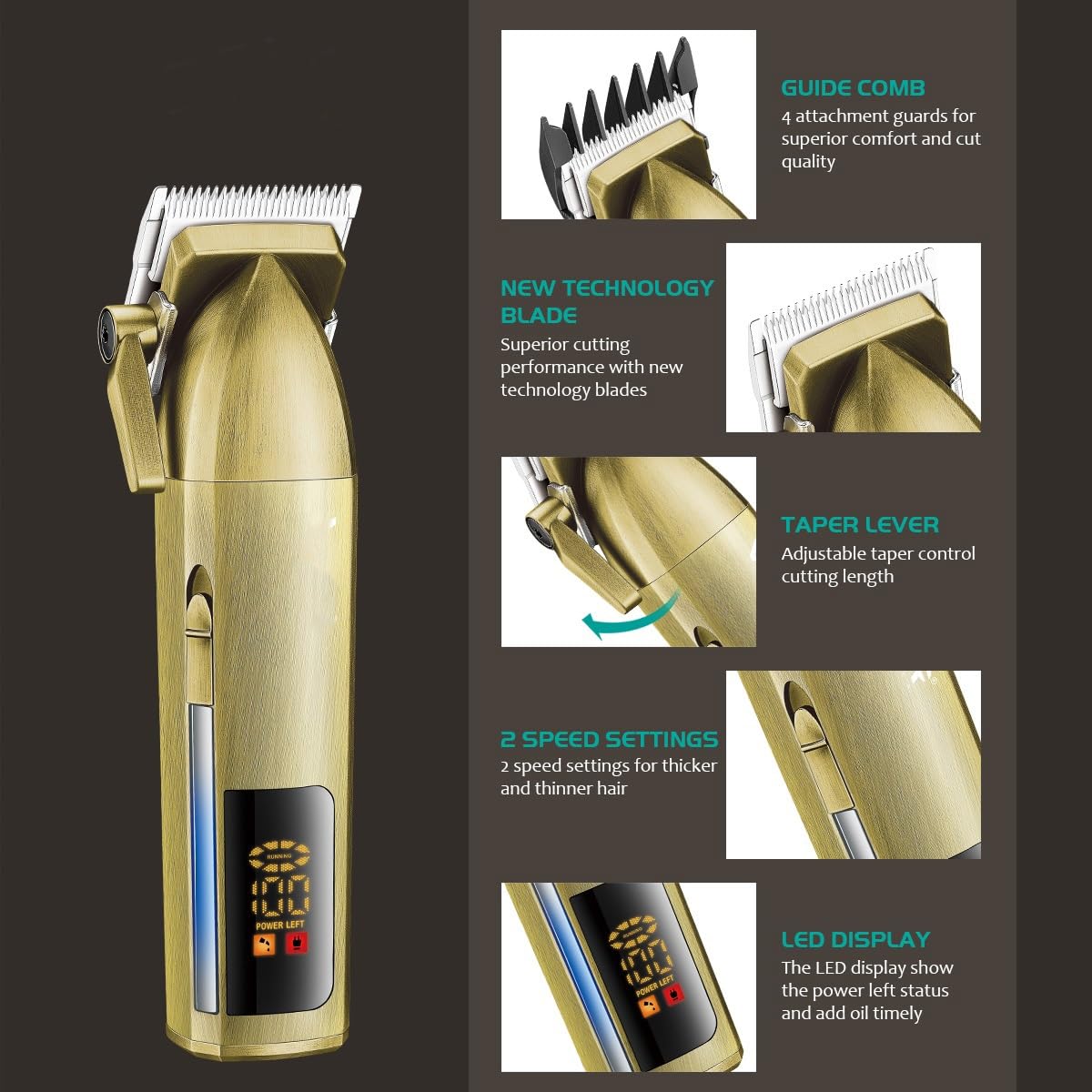 QDKVTNDJZ Mens Hair Clippers, All Metal Electric for Men Professional Rechargeable Beard Trimmer Cordless Barber Cutting Machine Beauty and Personal Care QDKVTNDJZ