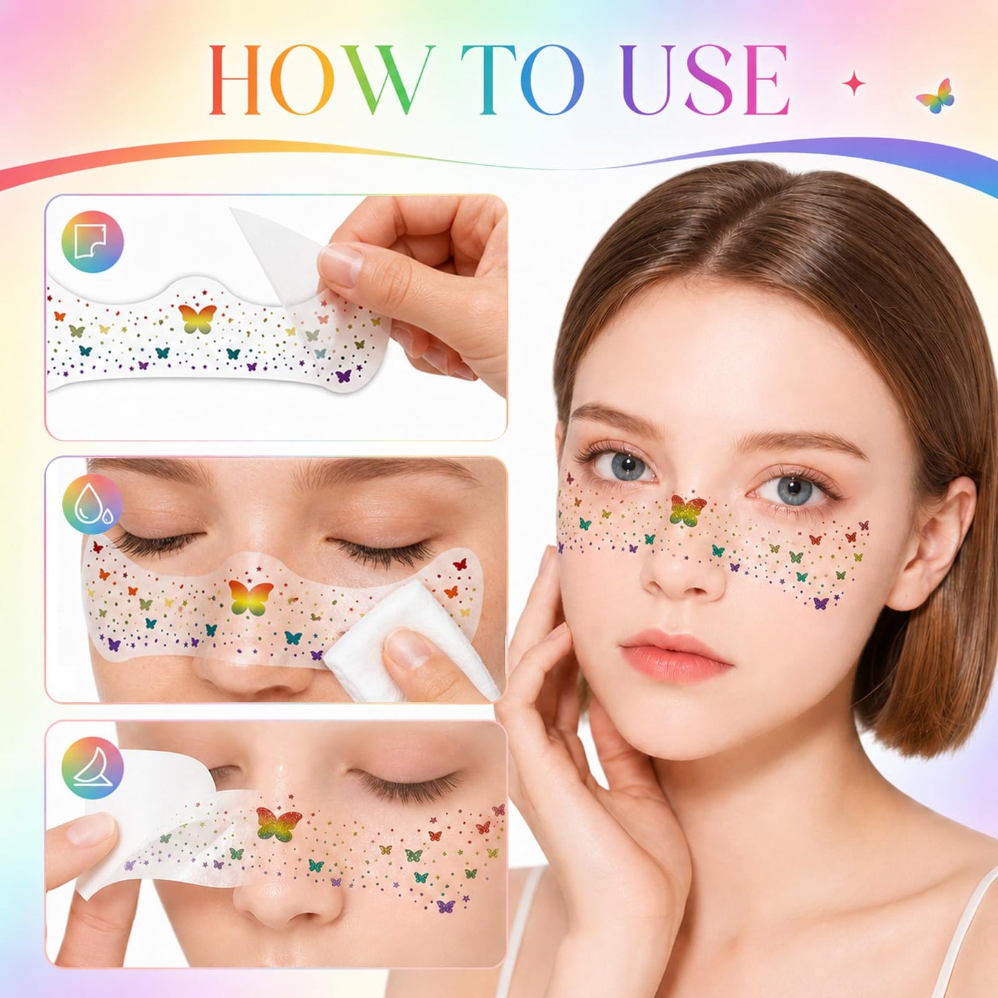 Artlunar 8Pcs LGBTQ Pride Face Freckles Tattoos, Rainbow Butterfly Temporary Tattoos with Silver Glitter Powder, Waterproof Face Sparkles for Pride Beauty & Personal Care Artlunar
