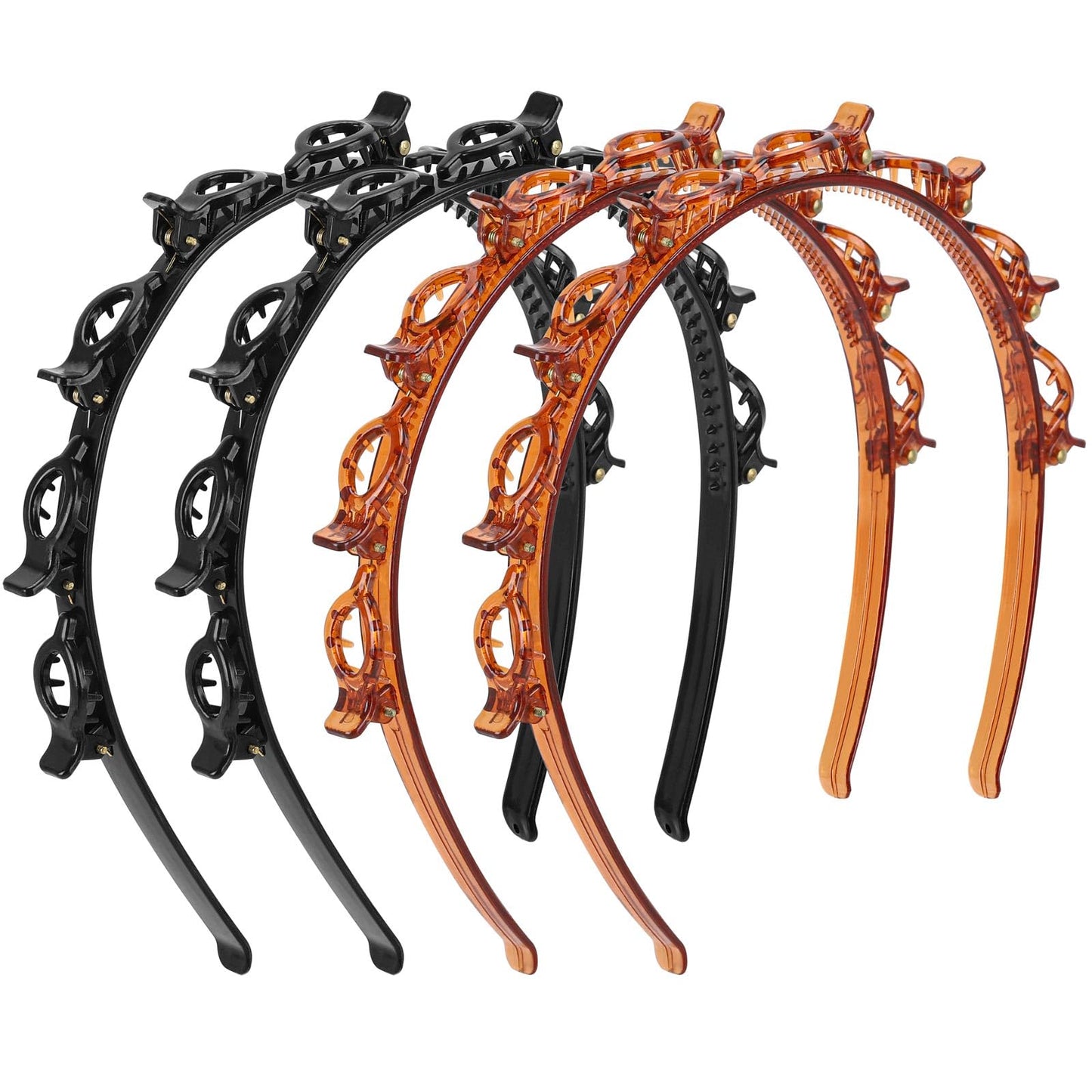 acDesign 4 Pcs Headband with Clips, Professional Weave Bangs Hairstyle Hairpin Headband, Clip Headbands for Women (2Black and 2Red) Beauty and Personal Care acDesign Default Title