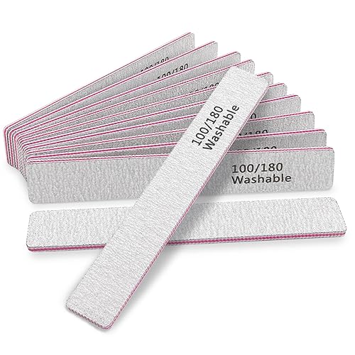 HeeYaa Nail File 12 PCS Professional Reusable 100/180 Grit Double Sides Washable Nail File Manicure Tools for Poly Nail Extension Gel and Acrylic Beauty & Personal Care HeeYaa