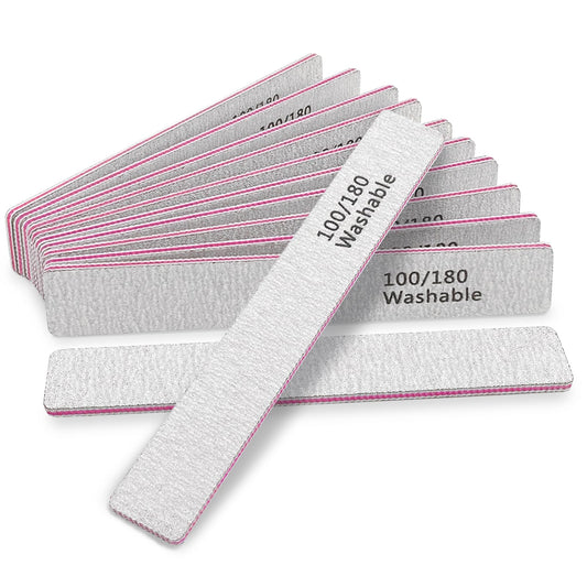 HeeYaa Nail File 12 PCS Professional Reusable 100/180 Grit Double Sides Washable Nail File Manicure Tools for Poly Nail Extension Gel and Acrylic Beauty & Personal Care HeeYaa