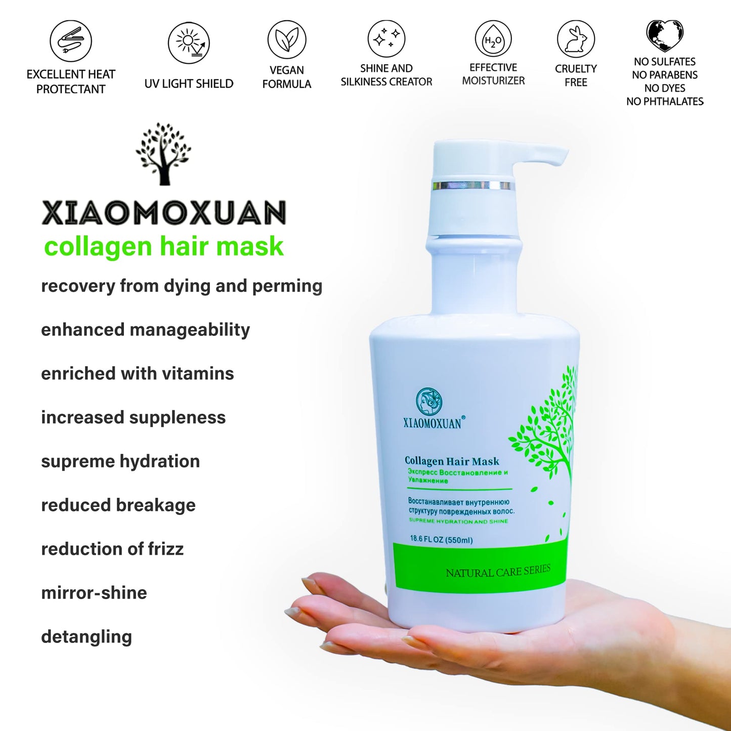 Xiaomoxuan Organic Collagen Tea Tree Deep Conditioning Hair Mask and Natural Cleansing Shampoo Build-Up Remover Set for Moisturizing and Split End Beauty & Personal Care Xiaomoxuan