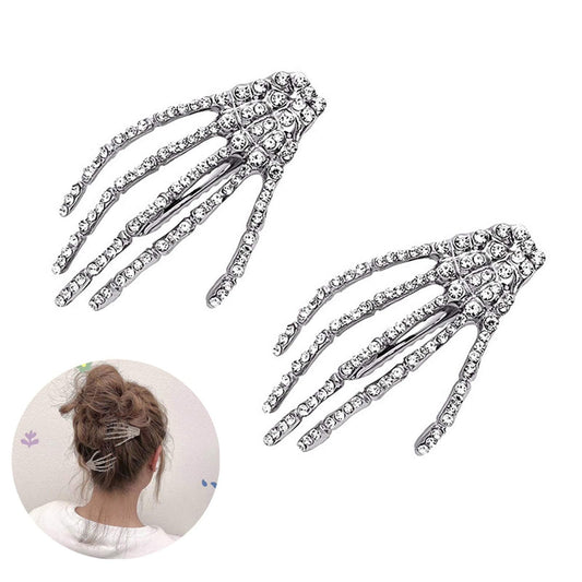Halloween Costumes Hair Clips Accessories - Rhinestone Skeleton Hand Hair Clip Bone Hair Claws Barettes Pins Birthday Christmas Party CosplayGifts Beauty & Personal Care Sisadodo
