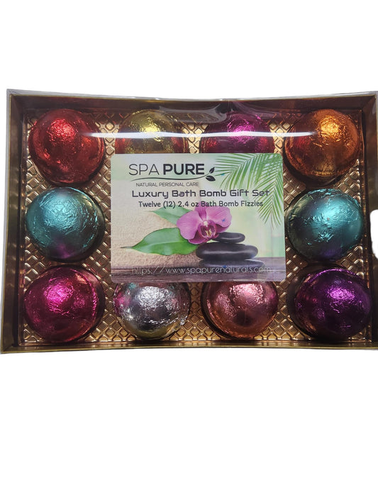 Bath Fizzie Gift Set for Women with 12 foil wrapped 2.5 oz bath bombs, great for dry skin, gift for Mom, teacher, friend (GiftHer) Beauty & Personal Care Spa Pure