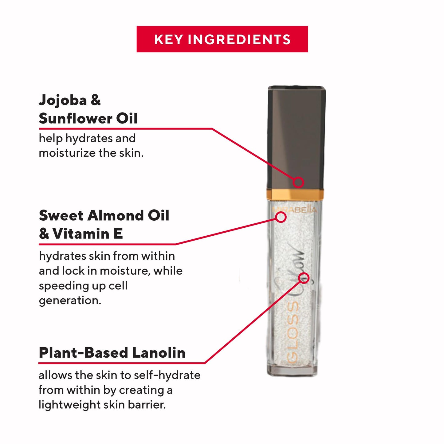 Mirabella Glow Light-Up Clear Shimmer Lip Gloss - LED Applicator with Mirror - Hydrating & Ultra-Moisturizing Formula with Jojoba Oil, Sweet Almond Beauty & Personal Care Mirabella