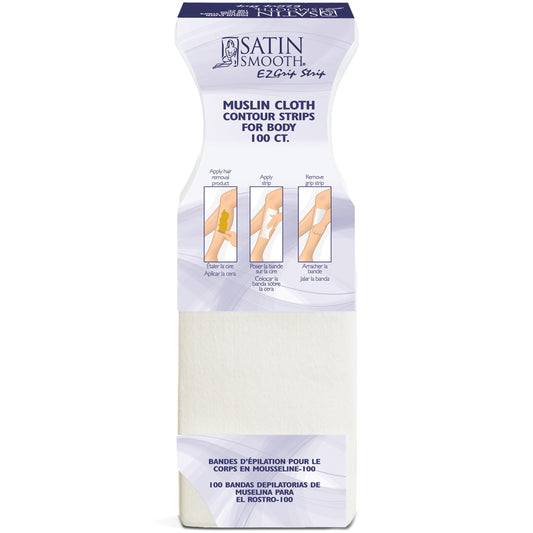 Satin Smooth EZ Grip Muslin Wax Strips - Professional Hair Removal Waxing Strips for Body & Face, 100 Count Beauty and Personal Care SATIN SMOOTH