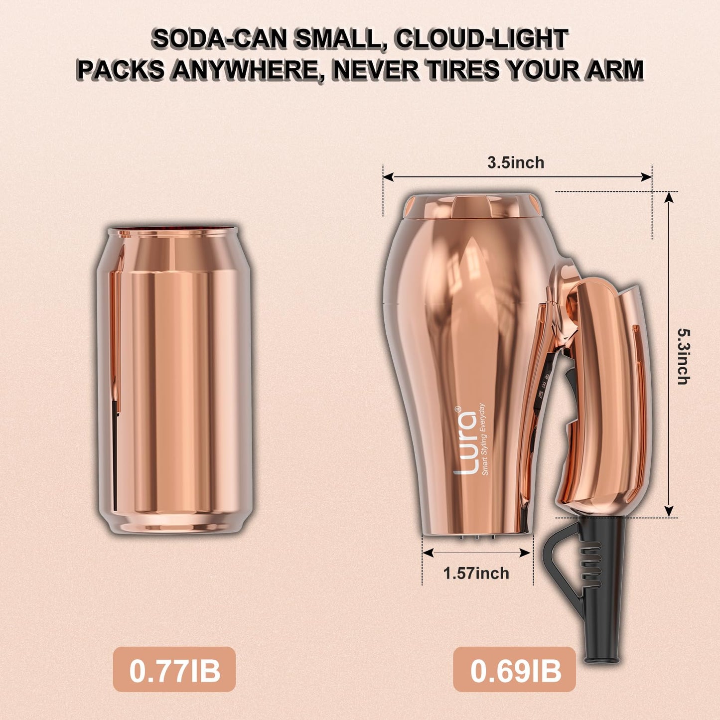 LURA Mini Portable Travel Hair Dryer:Dual Voltage Small Lightweight Blow Dryer with EU Plug,1200W Compact Hairdryer with Folding Handle,with Beauty & Personal Care LURA
