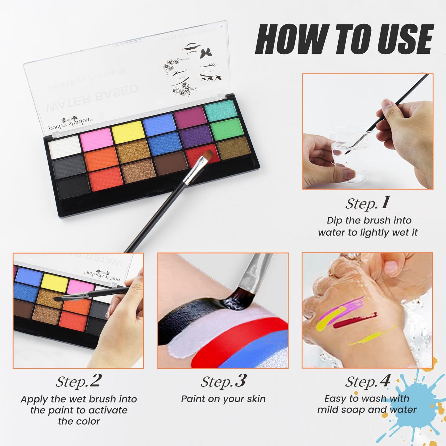 BRIMFULITE Face Painting Kit Non-toxic Body Paint Washable 18 Colors Facepaint Makeup Kit for Adults with 10 Face Paint Brushes for Halloween Party Beauty & Personal Care BRIMFULITE