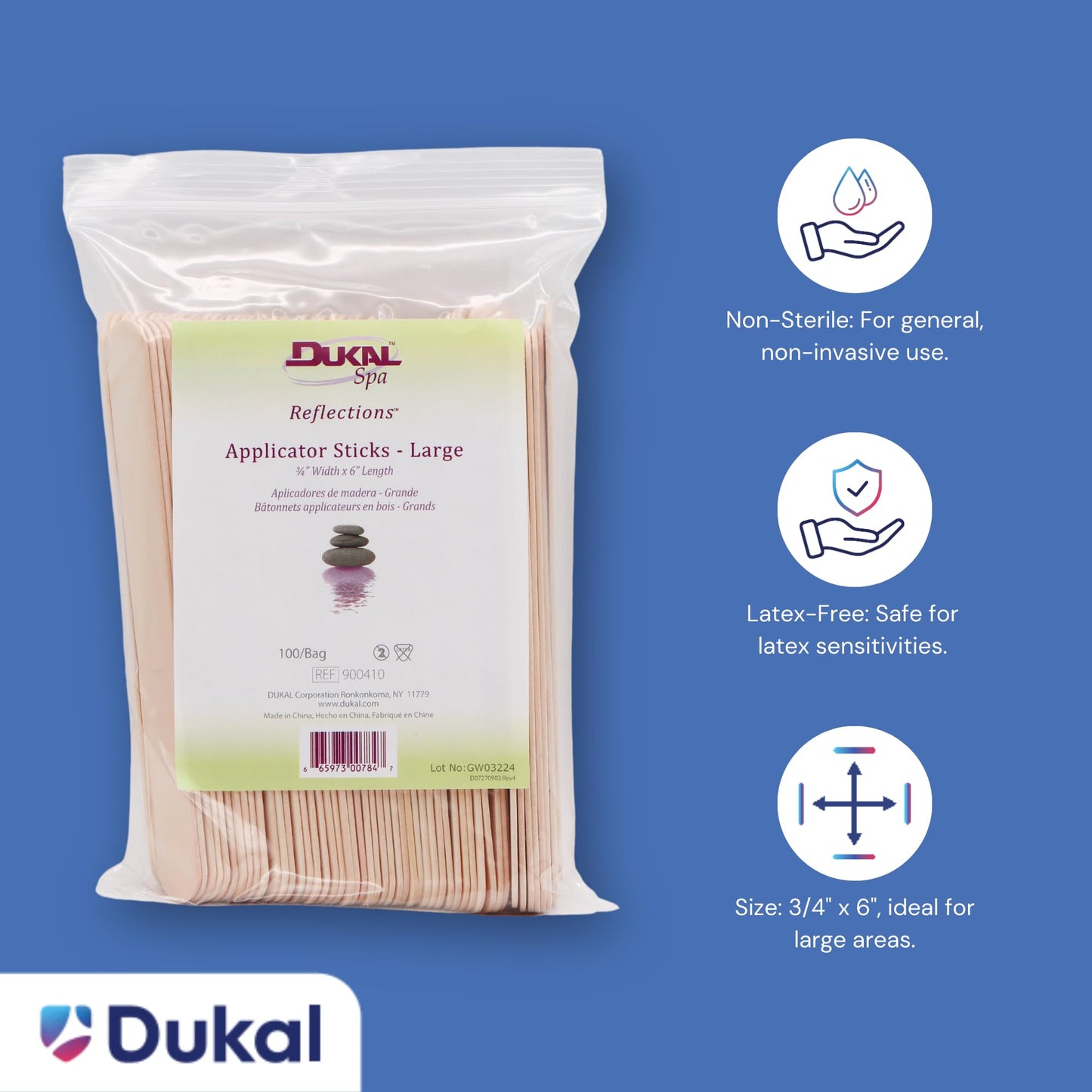 Dukal Large Wooden Wax Sticks - Body Hair Removal Applicator for Waxing, ¾” x 6” (Pack of 100) Beauty and Personal Care Dukal