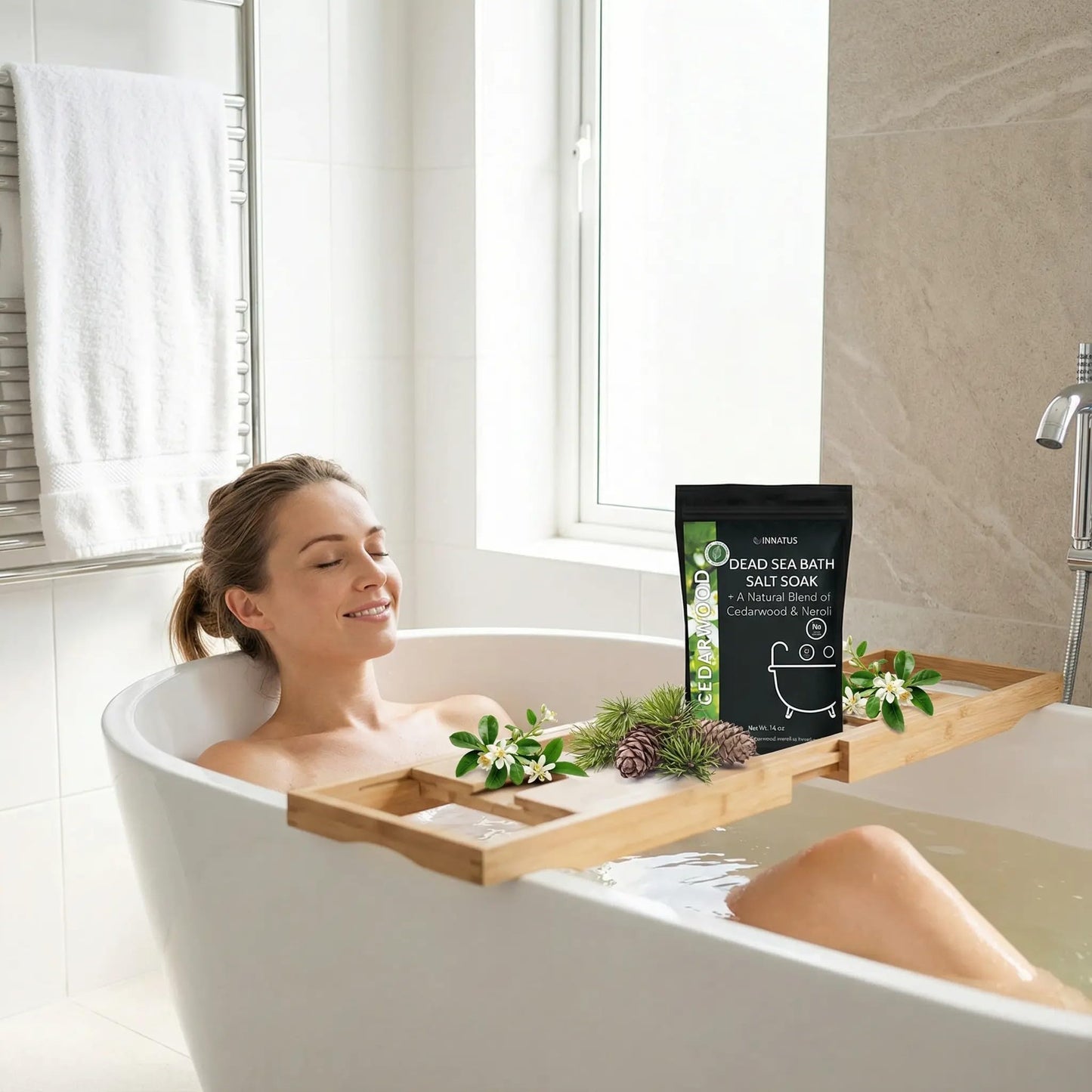 Dead Sea Soothing Bath Salt Soak with 21 Minerals - Relaxing, Detoxifying, and Nourishing for Skin - 14oz, Infused with Essential Oils - Rejuvenate Beauty and Personal Care INNATUS