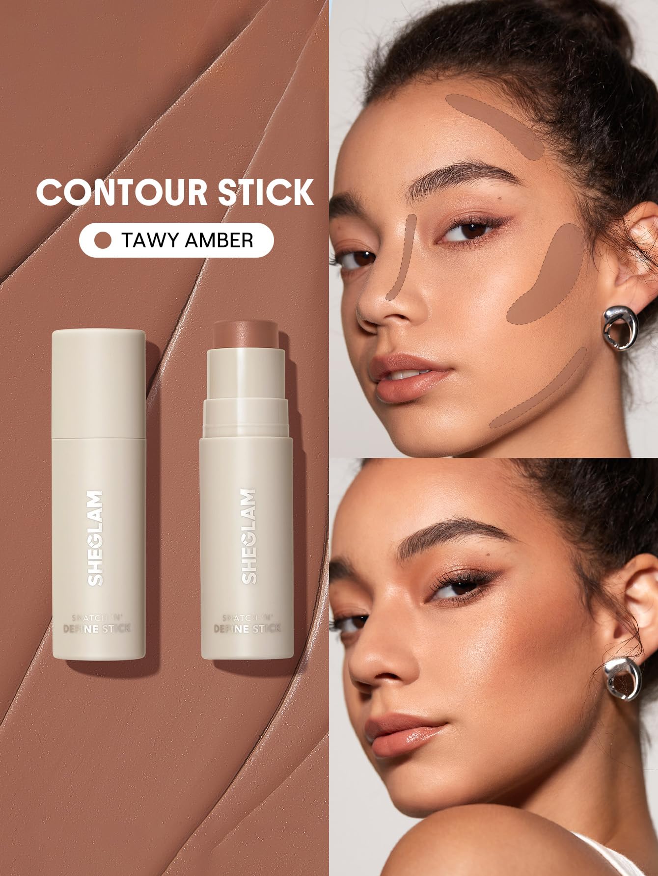 SHEGLAM Snatch 'n' Define Cream Contour Stick Long Lasting Highly Pigmented Sweat Proof Face Bronzer Makeup -Tawny Amber Beauty & Personal Care SHEGLAM