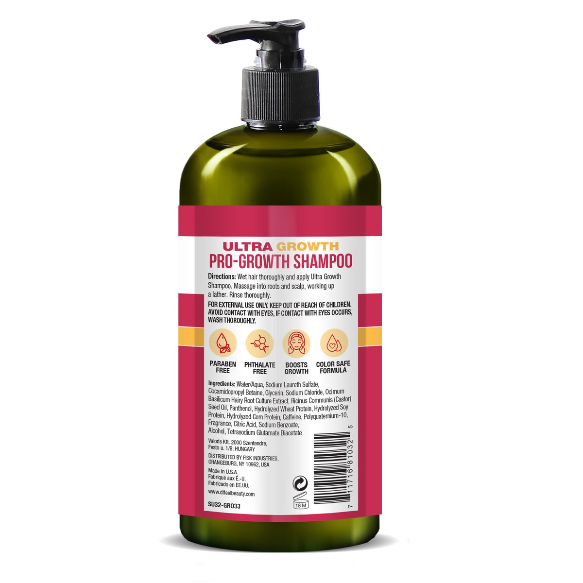 Difeel Ultra Growth Shampoo with Basil & Castor Oil - 33.8 oz, Sulfate-Free for Promoting Hair Growth