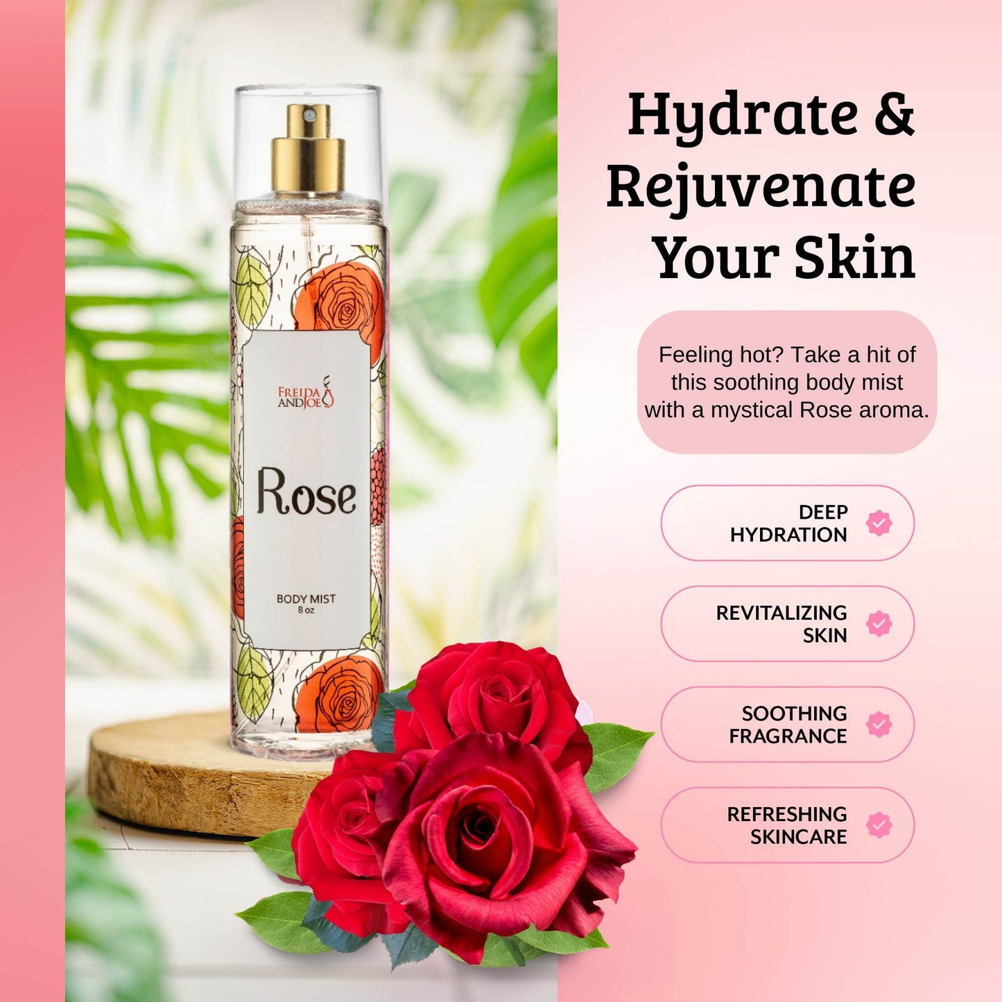 Freida and Joe Rose Elegance Fine Fragrance Body Mist Spray Capturing Timeless Allure of Blooming Roses, 8 oz Spray Bottle Ideal for Gifting, Stocking Beauty & Personal Care Freida and Joe