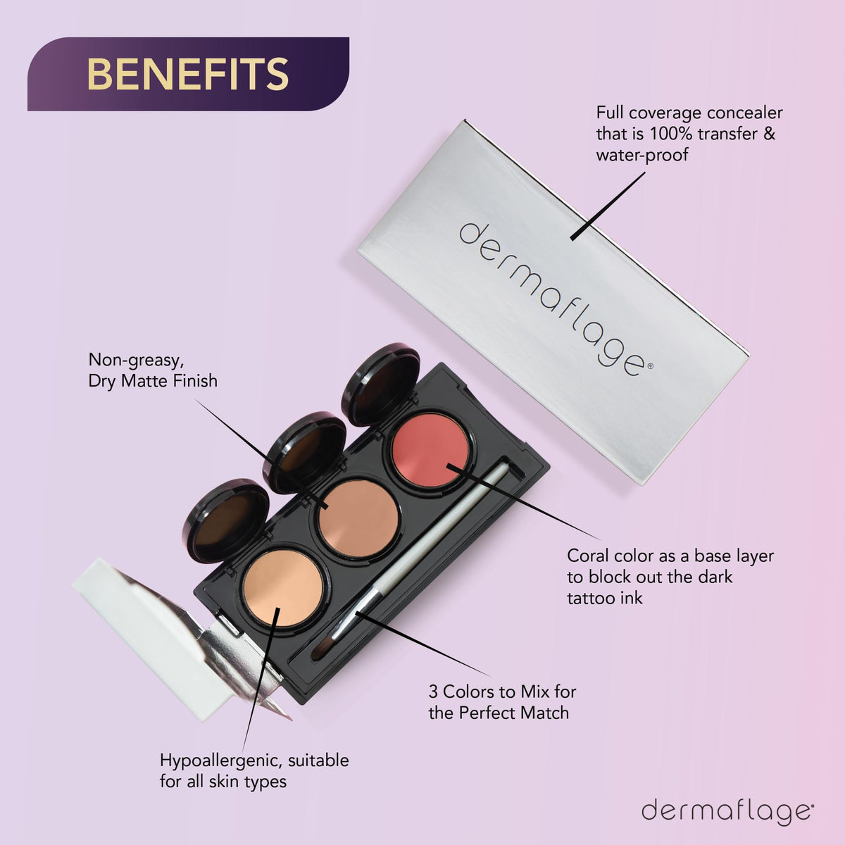 Dermaflage Tattoo Cover Up Makeup (Light) - Bruise Full Coverage Concealer - Full Coverage Waterproof Concealer for Bruise, Scar & Acne - Smudge Proof Beauty & Personal Care Dermaflage