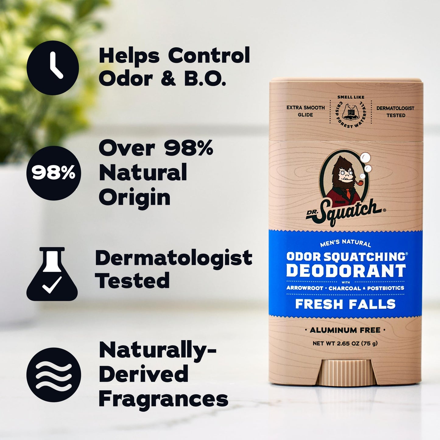 Dr. Squatch Natural Men’s Deodorant - Aluminum Free Natural Deodorant Men with Charcoal & Postbiotics for 72-Hour Odor Protection - Fresh Falls Beauty and Personal Care Dr. Squatch
