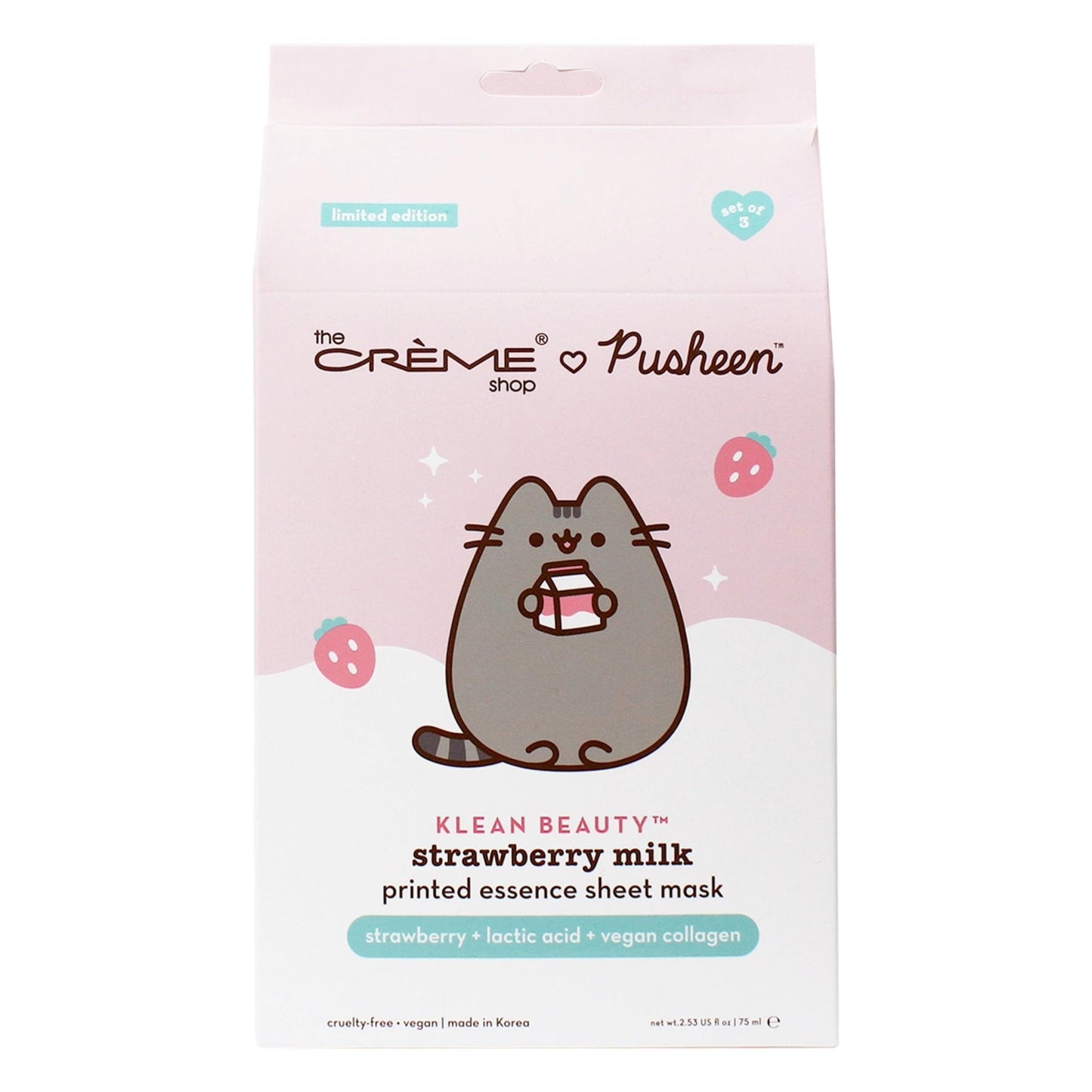 The Crème Shop x Pusheen Printed Essence Sheet Mask - Formulated with Collagen, Lactic Acid, and Strawberry for Glowing, Moisturized Skin (Strawberry Beauty & Personal Care The Crème Shop
