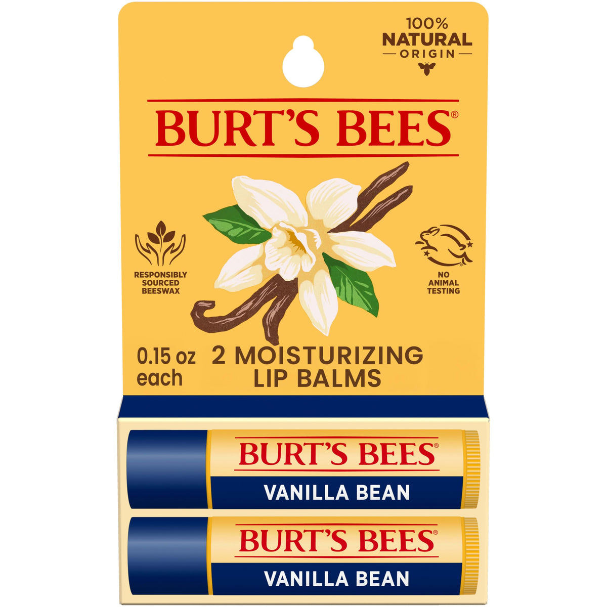 Burt's Bees Lip Balm - Vanilla Bean, Lip Moisturizer With Responsibly Sourced Beeswax, Tint-Free, Natural Origin Conditioning Treatment, 2 Tubes, 0.15 Beauty & Personal Care Burt's Bees