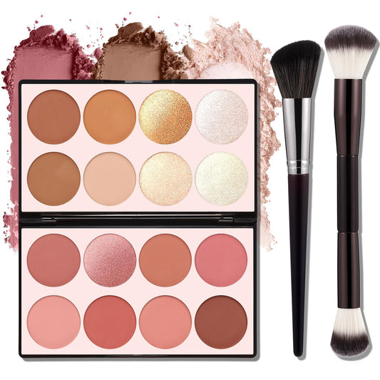 16 Color Contour Palette Makeup with 2 Brushes - Blush Highlighter Bronzer All-in-One Makeup Palette Contour Set - Face Cosmetics Gift, Holiday Beauty Beauty and Personal Care SPRINGSKY Default Title