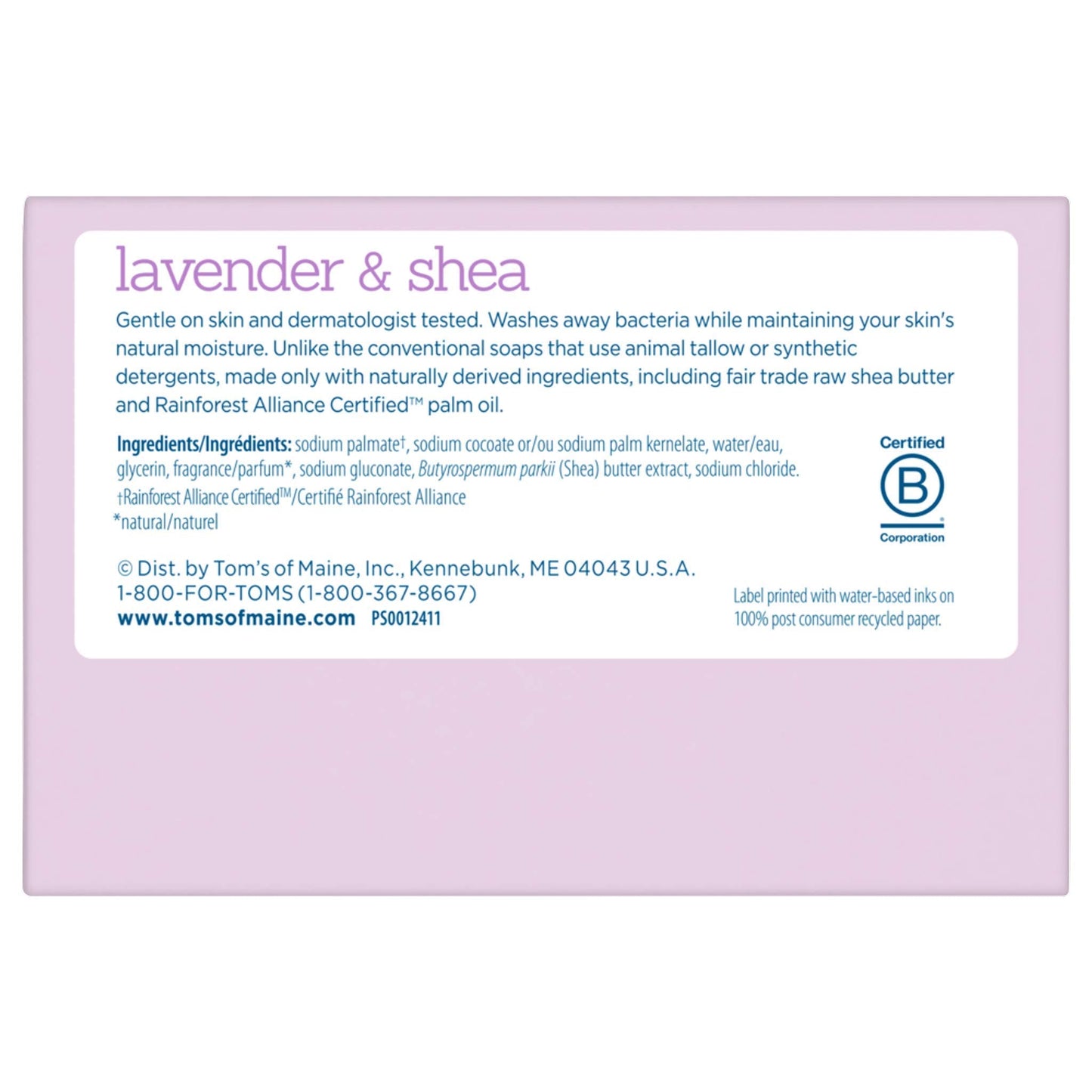 Tom's of Maine Natural Beauty Bar Soap, Lavender & Shea With Raw Shea Butter, 5 oz. 2-Pack Beauty & Personal Care Tom's of Maine
