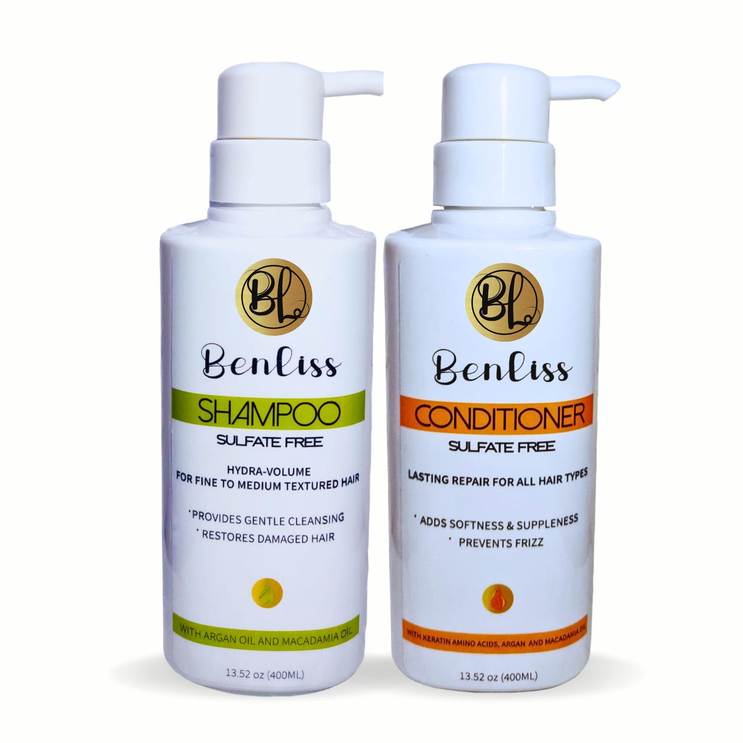 Benliss Shampoo and Conditioner Set With Argan and Macadamia Oil- Sulfate Free - For Straight, Curly, Frizzy, Dry - Hair Repair for Damaged Hair Beauty & Personal Care Benliss
