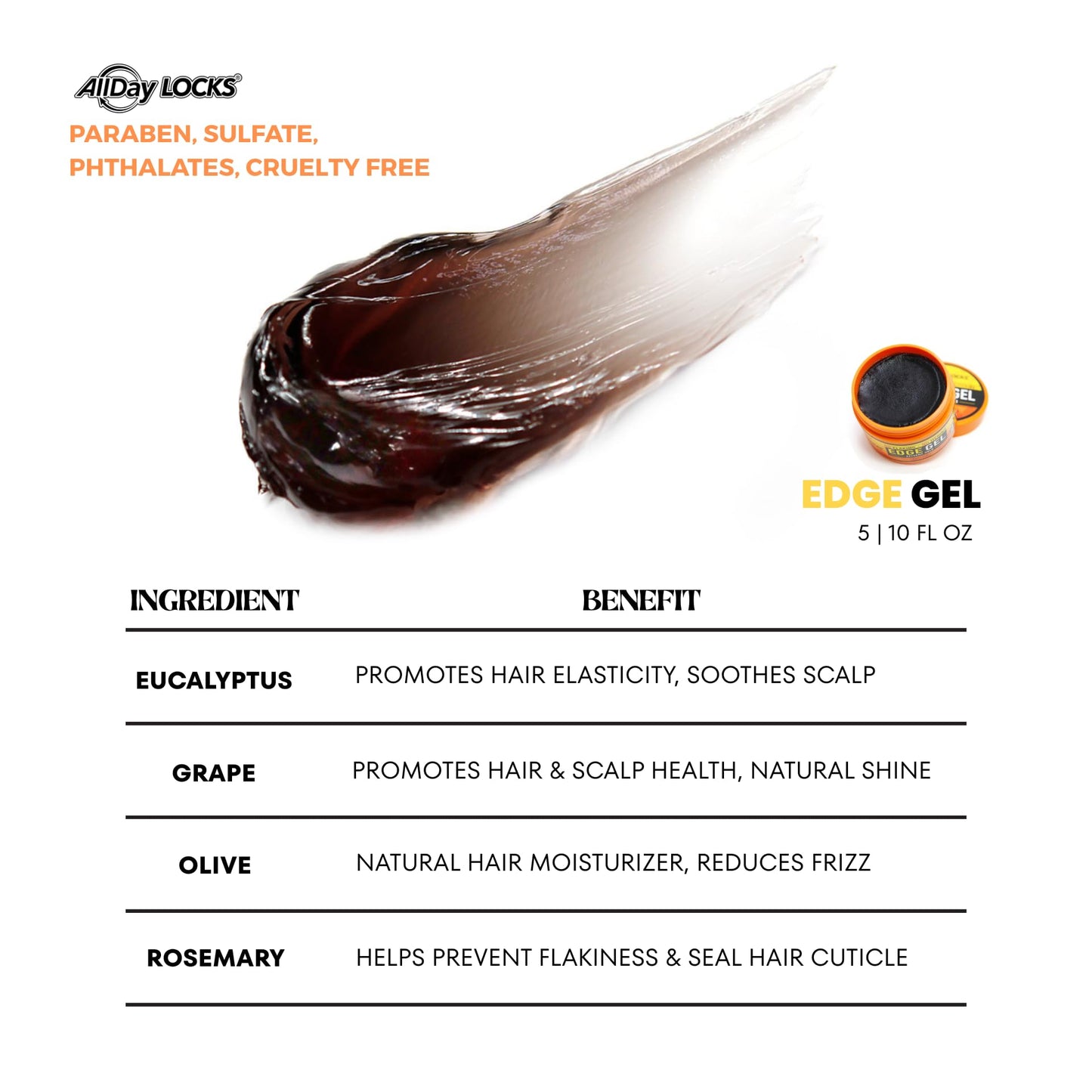 AllDay Locks Edge Gel (5 oz) | Extreme Hold, Moisturizing Edge Control Smoother | Eucalyptus, Rosemary, Olive Oil | No Frizz, Flakes, or Grease | Beauty & Personal Care AllDay Locks