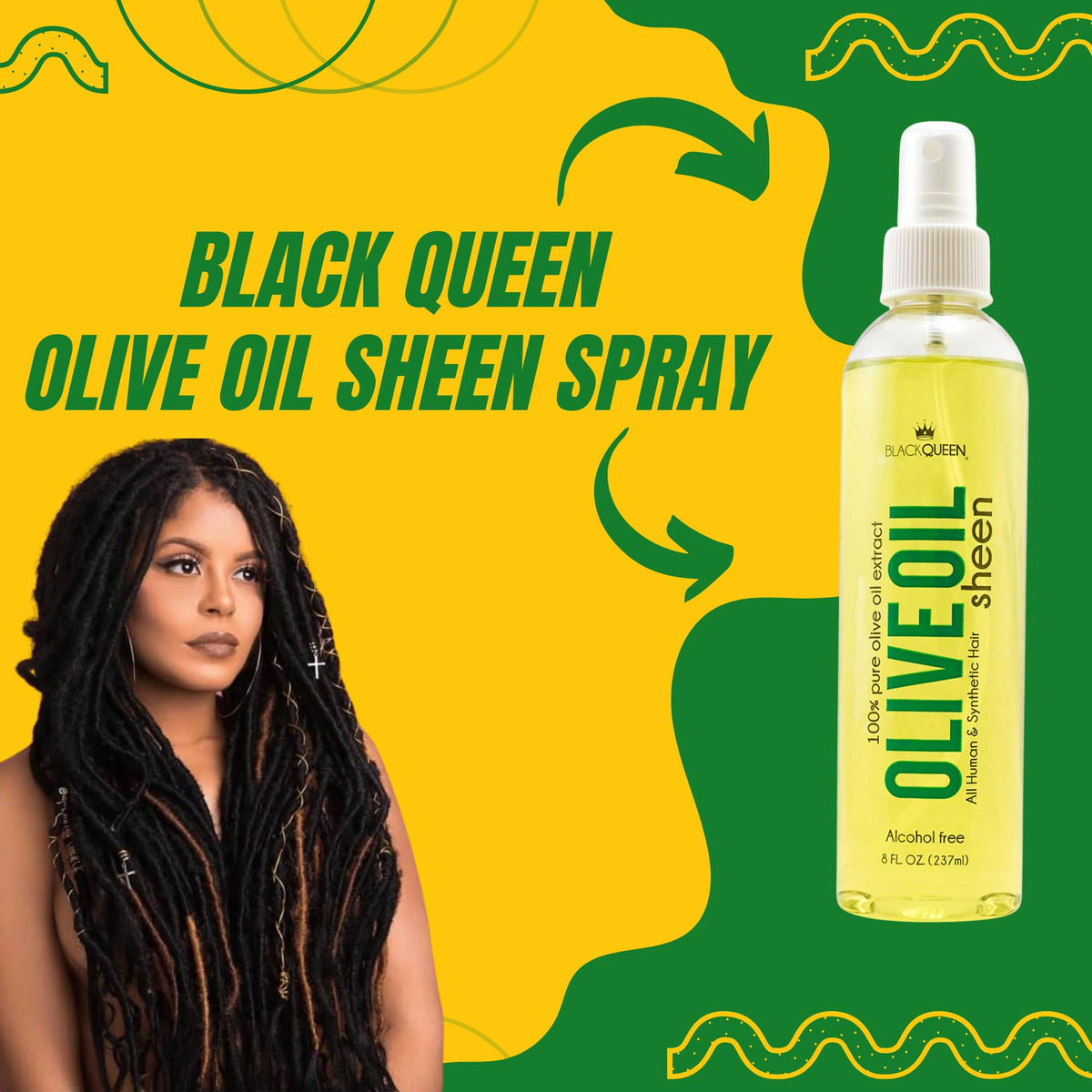 Black Queen® Olive Oil Moisturizing Spray for Locs, Braids, 4C Hair & Twists - Lightweight Hair Oil for Protective Styles - Shine, Frizz Control Beauty & Personal Care Black Queen