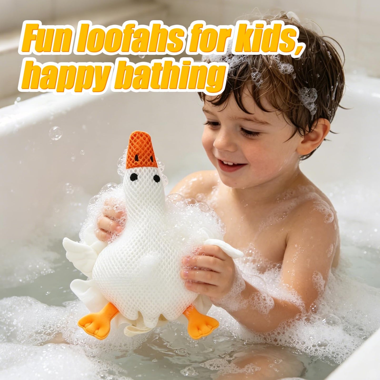 Kids Loofah, Cute Cartoon Animal Kids Bath Sponge with Hanging Rope, Soft Double Mesh for Rich Lather (Big White Goose) Beauty and Personal Care Taolivingmart
