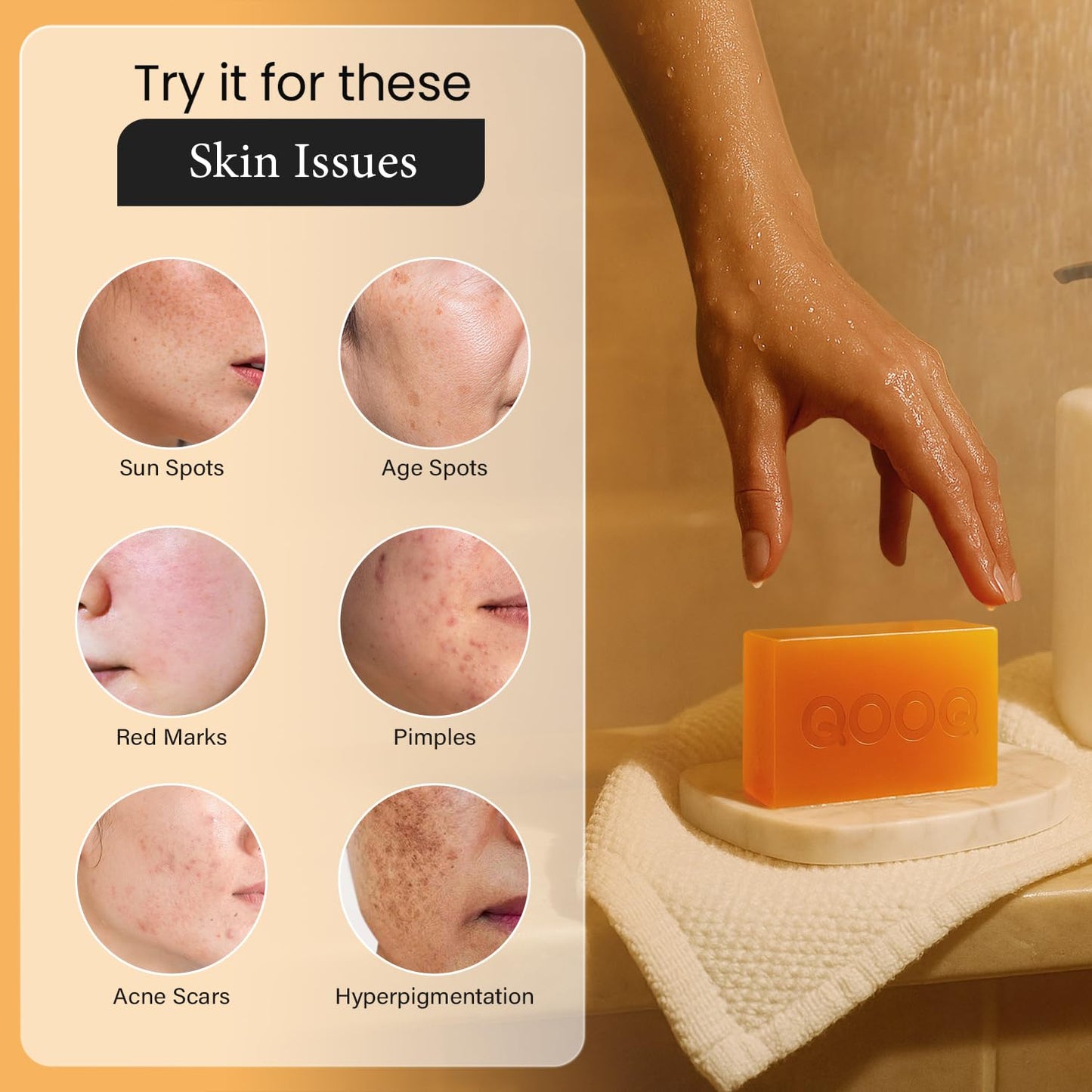 QOOQ Turmeric Kojic Acid Soap for Dark Spots Remover - Facial Cleansing Bar with Vitamin C, Retinol, Collagen, Vitamin E, Glycerin, Shea Butter Beauty and Personal Care QOOQ