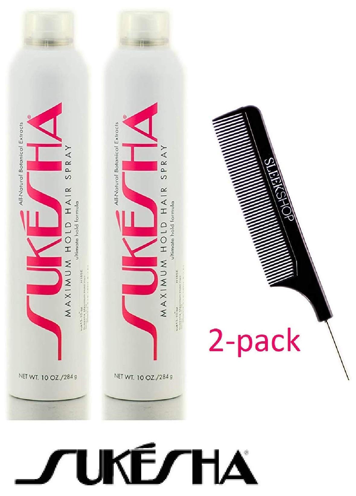 Sukesha Maximum Hold Hair Spray, ultimate hold aerosol formula (with Sleek Steel Pin Tail Comb) (10 oz / 284 gram - pack of 2) Beauty & Personal Care Sukesha