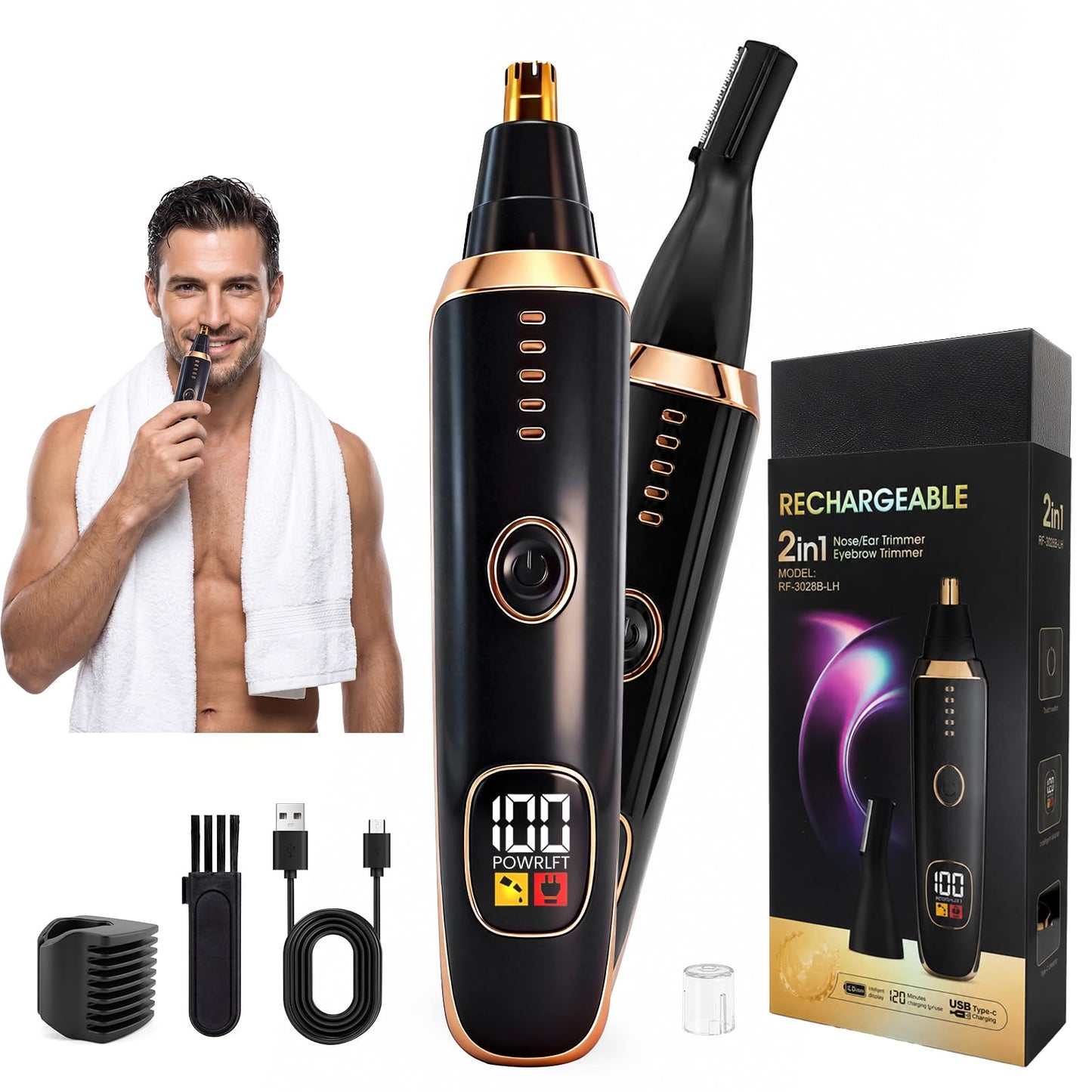 Mendaping LED Display Ear and Nose Hair Trimmer Clipper for Women Men,2026 Rechargeable 2 in 1 Painless Eyebrow & Facial Hair Trimmer with Powerful Beauty and Personal Care Mendaping